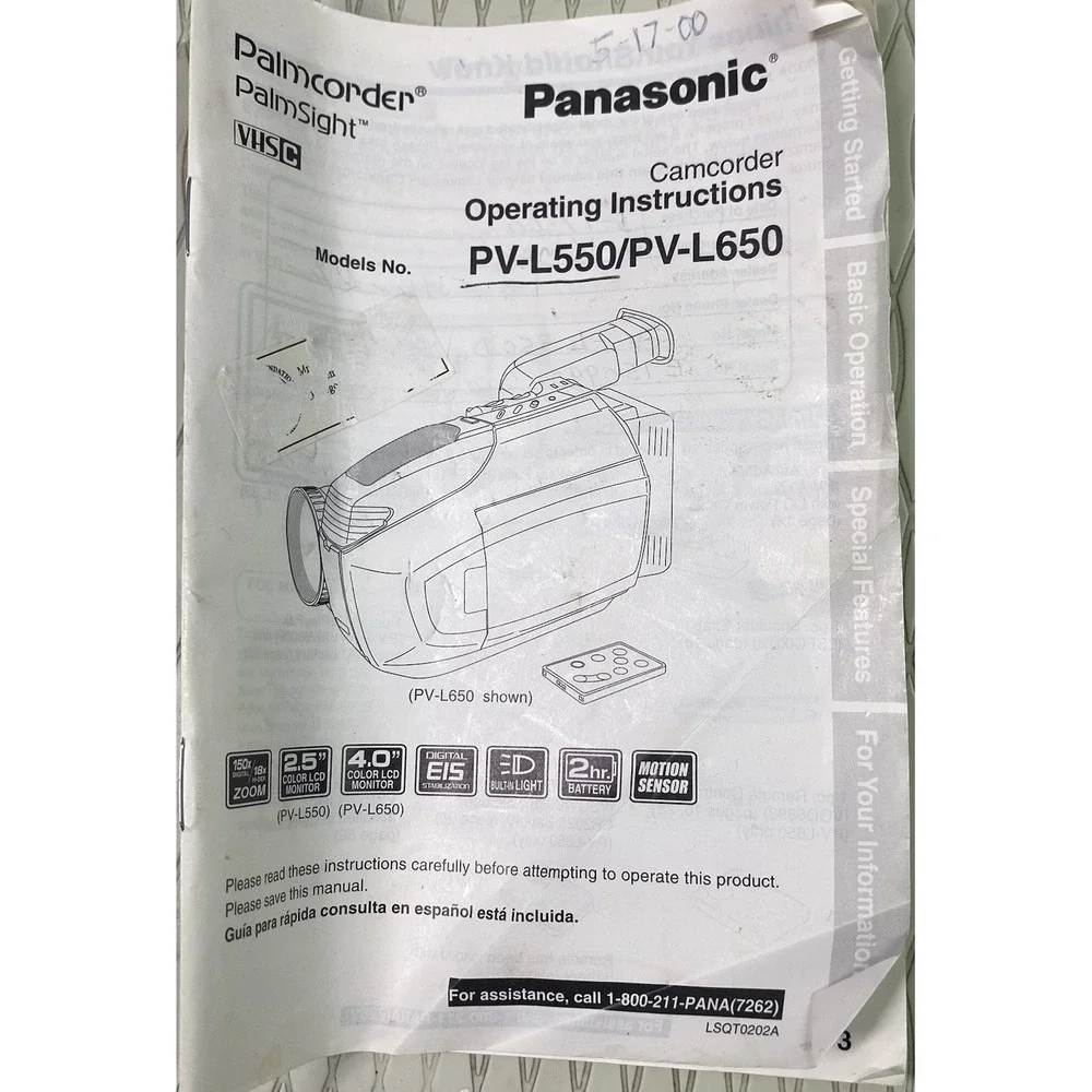 Panasonic Camcorder Manual‎ Only - PV-L550/ L650 Operating Instructions